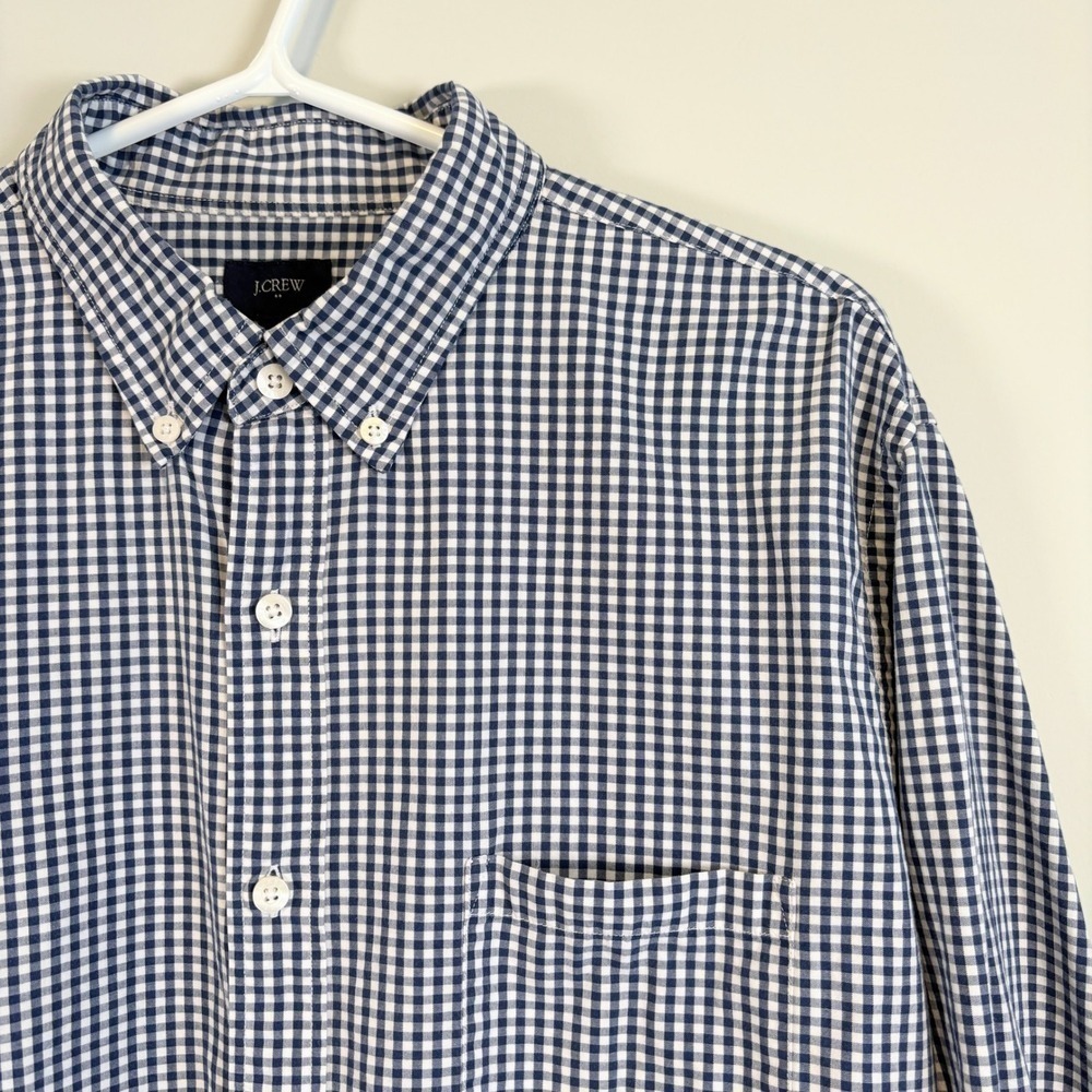 J.Crew Button Up Gingham Business Casual Preppy Teacher Navy Men's Size Large